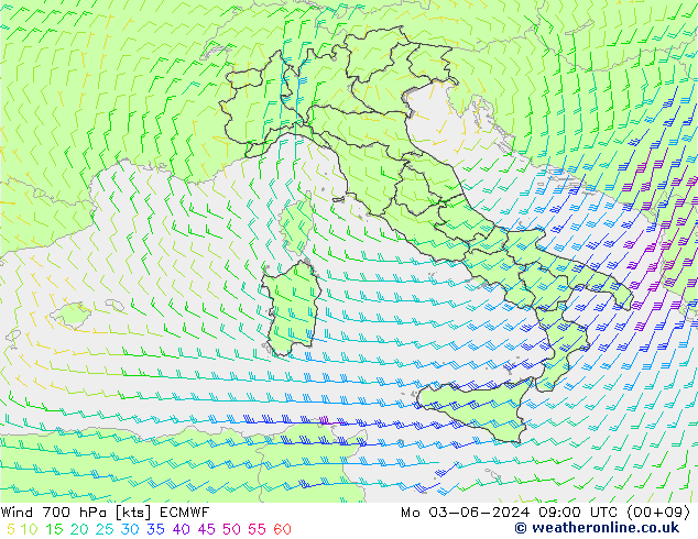 Wind 700 hPa ECMWF ma 03.06.2024 09 UTC