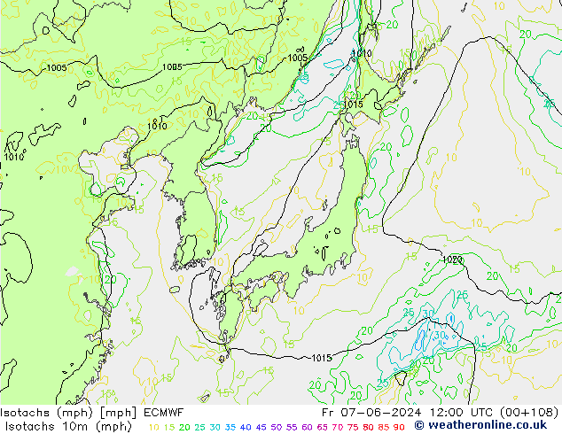 Isotachs (mph) ECMWF Sex 07.06.2024 12 UTC