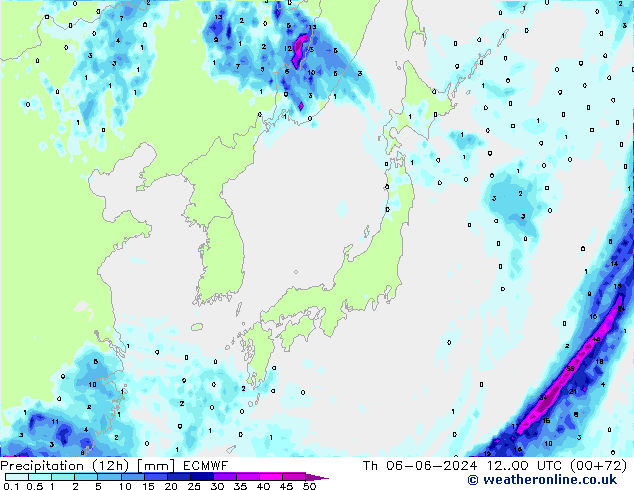 Precipitación (12h) ECMWF jue 06.06.2024 00 UTC