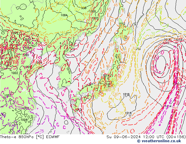 Theta-e 850hPa ECMWF Su 09.06.2024 12 UTC