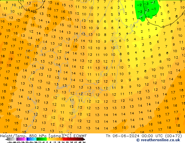 Geop./Temp. 850 hPa ECMWF jue 06.06.2024 00 UTC