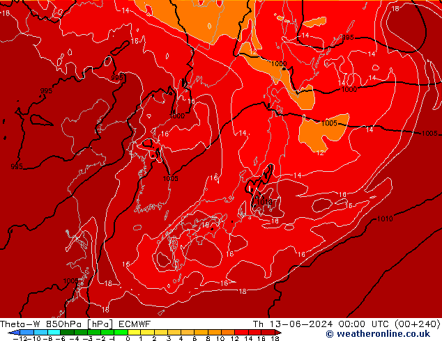 Theta-W 850hPa ECMWF Per 13.06.2024 00 UTC