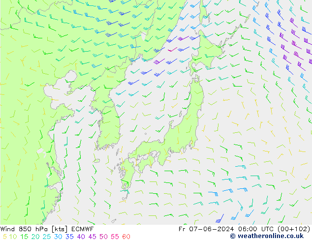 Vent 850 hPa ECMWF ven 07.06.2024 06 UTC