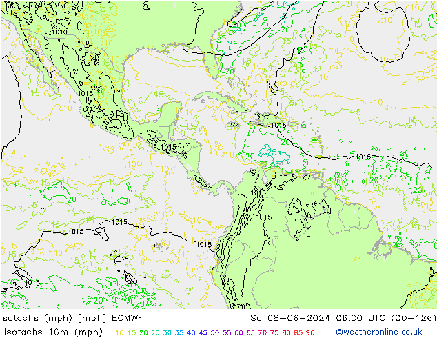 Isotachs (mph) ECMWF Sa 08.06.2024 06 UTC