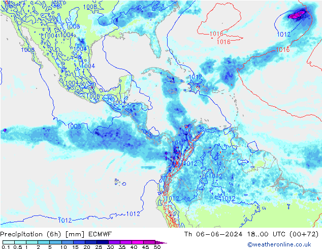 Precipitation (6h) ECMWF Čt 06.06.2024 00 UTC