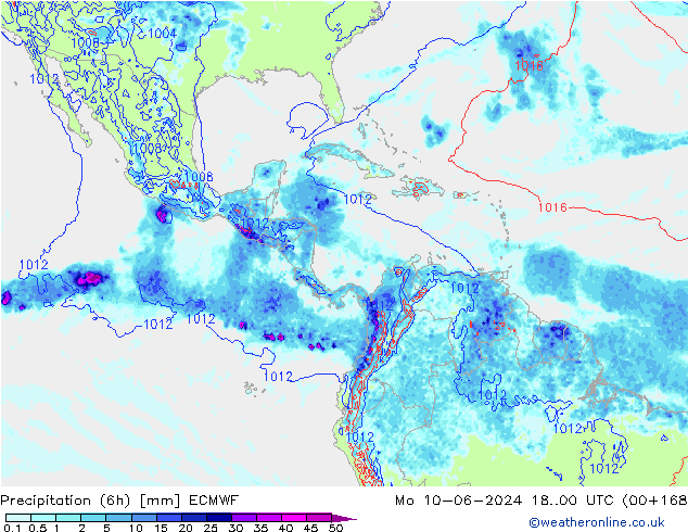 Precipitación (6h) ECMWF lun 10.06.2024 00 UTC