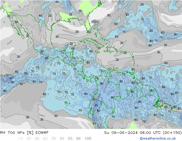 RH 700 hPa ECMWF Ne 09.06.2024 06 UTC