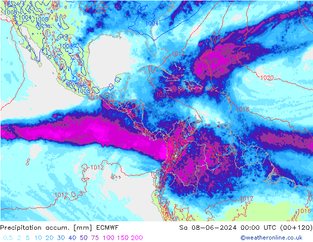 Precipitation accum. ECMWF сб 08.06.2024 00 UTC