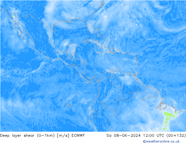 Deep layer shear (0-1km) ECMWF sab 08.06.2024 12 UTC