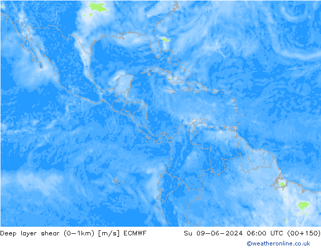 Deep layer shear (0-1km) ECMWF Ne 09.06.2024 06 UTC