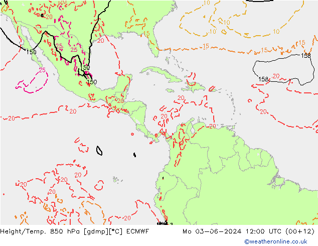 Z500/Yağmur (+YB)/Z850 ECMWF Pzt 03.06.2024 12 UTC