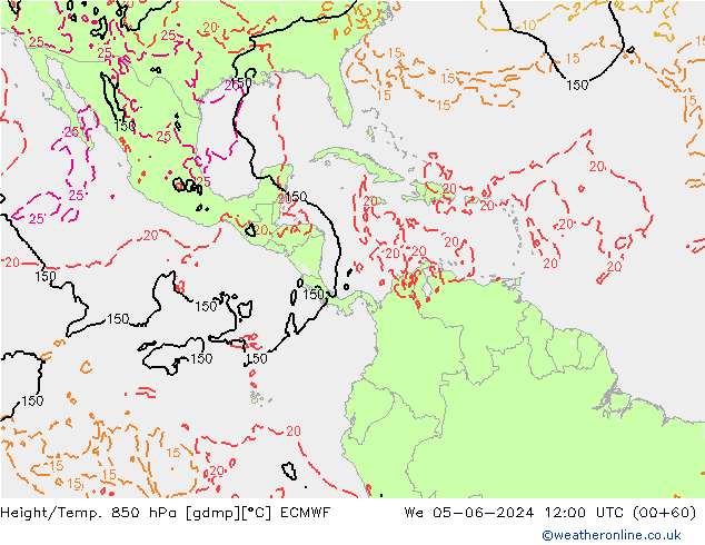 Z500/Yağmur (+YB)/Z850 ECMWF Çar 05.06.2024 12 UTC