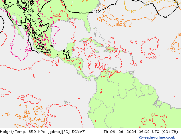 Z500/Rain (+SLP)/Z850 ECMWF Čt 06.06.2024 06 UTC