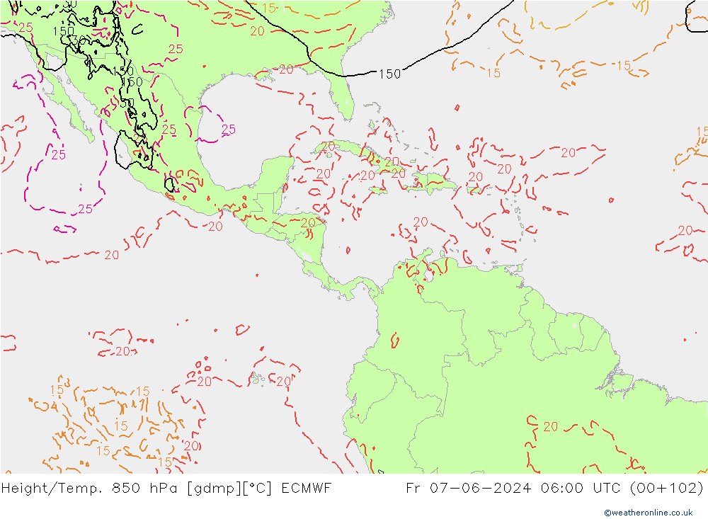 Géop./Temp. 850 hPa ECMWF ven 07.06.2024 06 UTC