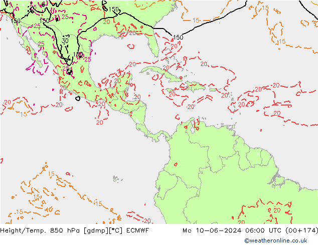 Height/Temp. 850 hPa ECMWF Po 10.06.2024 06 UTC