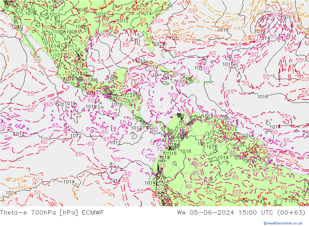 Theta-e 700hPa ECMWF St 05.06.2024 15 UTC