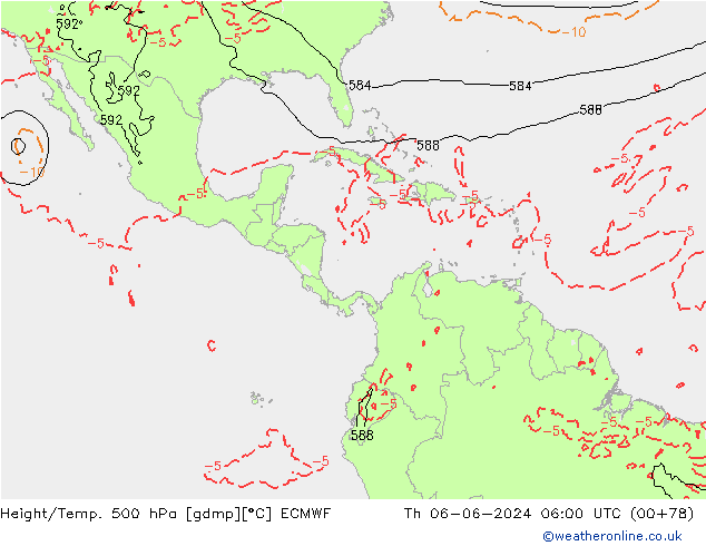 Z500/Rain (+SLP)/Z850 ECMWF Čt 06.06.2024 06 UTC