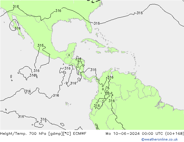 Height/Temp. 700 гПа ECMWF пн 10.06.2024 00 UTC