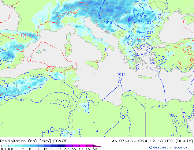 Z500/Rain (+SLP)/Z850 ECMWF pon. 03.06.2024 18 UTC