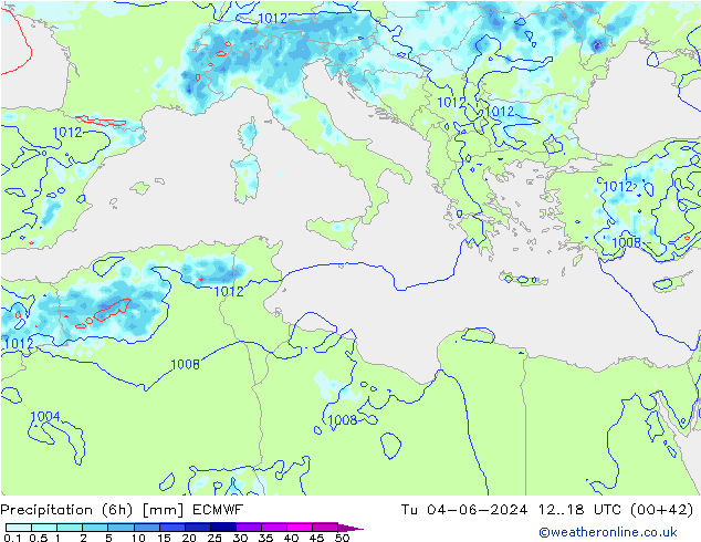 Précipitation (6h) ECMWF mar 04.06.2024 18 UTC