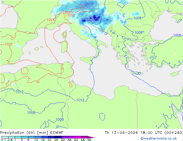 Z500/Rain (+SLP)/Z850 ECMWF jue 13.06.2024 00 UTC