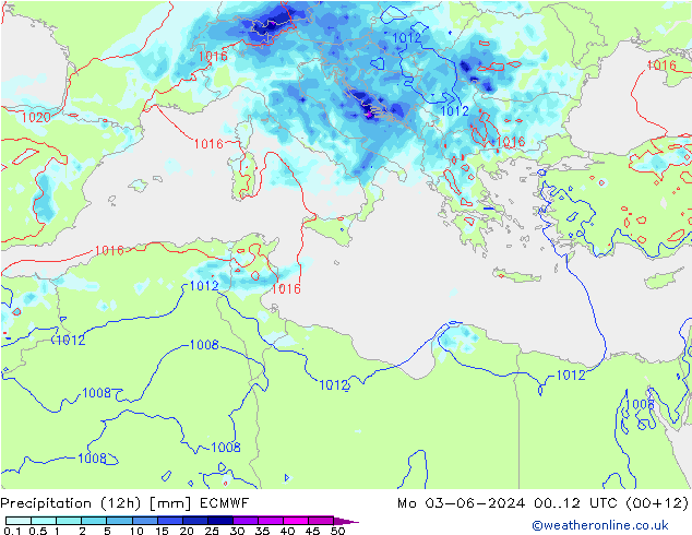 Precipitación (12h) ECMWF lun 03.06.2024 12 UTC