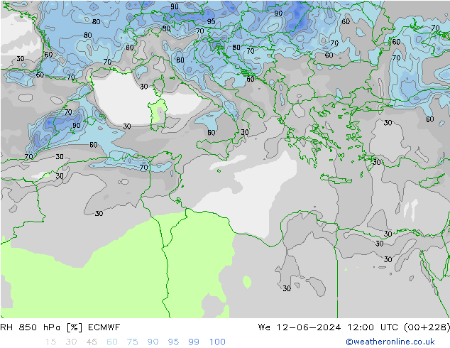 RH 850 hPa ECMWF śro. 12.06.2024 12 UTC