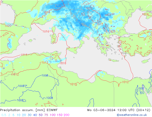 Precipitación acum. ECMWF lun 03.06.2024 12 UTC