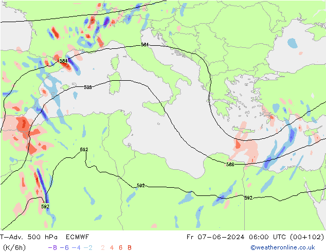 T-Adv. 500 hPa ECMWF Fr 07.06.2024 06 UTC