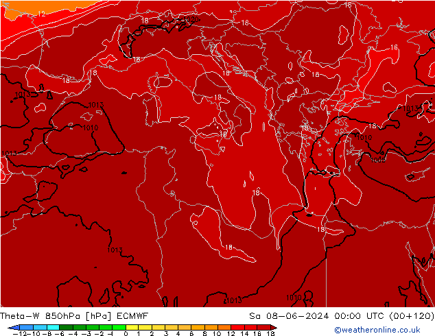 Theta-W 850hPa ECMWF sam 08.06.2024 00 UTC