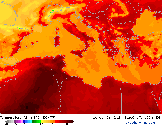 Temperatura (2m) ECMWF dom 09.06.2024 12 UTC