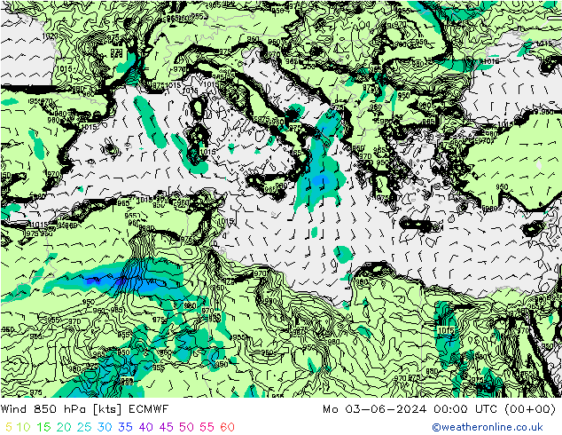 ветер 850 гПа ECMWF пн 03.06.2024 00 UTC