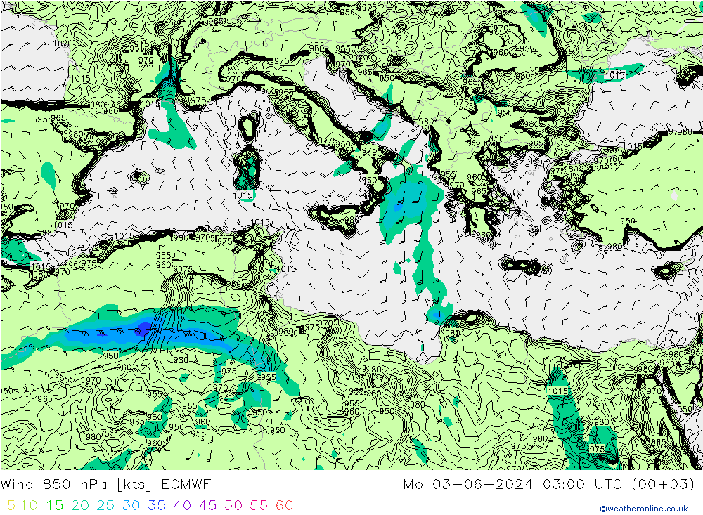 Viento 850 hPa ECMWF lun 03.06.2024 03 UTC