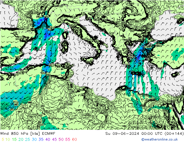 Vento 850 hPa ECMWF Dom 09.06.2024 00 UTC