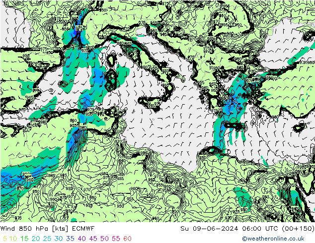 Vent 850 hPa ECMWF dim 09.06.2024 06 UTC