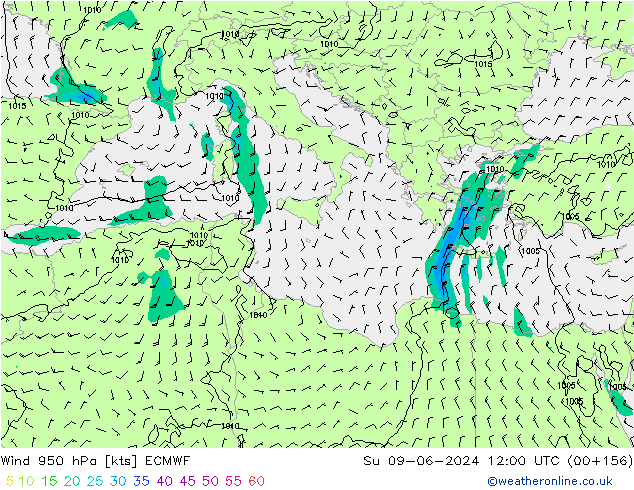 Viento 950 hPa ECMWF dom 09.06.2024 12 UTC