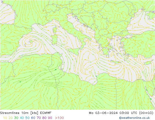 Stroomlijn 10m ECMWF ma 03.06.2024 03 UTC