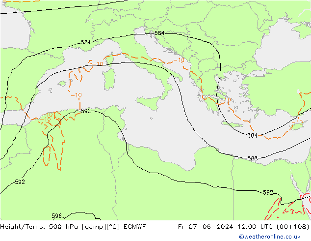 Height/Temp. 500 hPa ECMWF Pá 07.06.2024 12 UTC