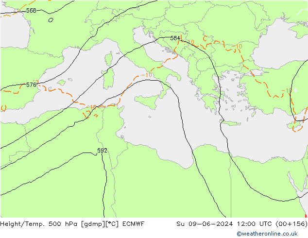 Z500/Rain (+SLP)/Z850 ECMWF dom 09.06.2024 12 UTC