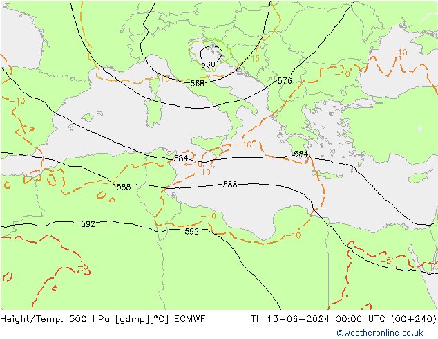 Z500/Rain (+SLP)/Z850 ECMWF Th 13.06.2024 00 UTC