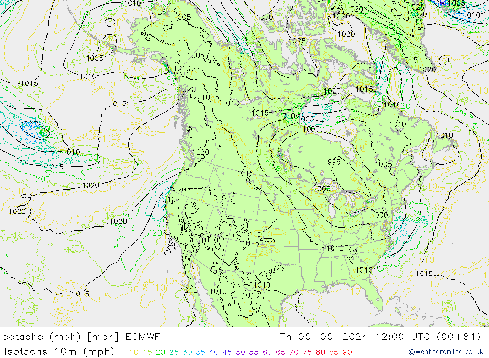 Isotachs (mph) ECMWF  06.06.2024 12 UTC