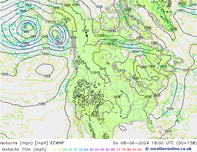 Isotachs (mph) ECMWF Sa 08.06.2024 18 UTC