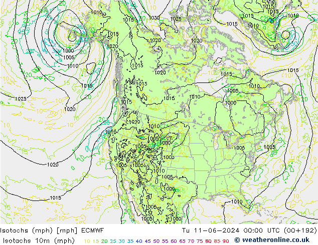 Isotachs (mph) ECMWF  11.06.2024 00 UTC