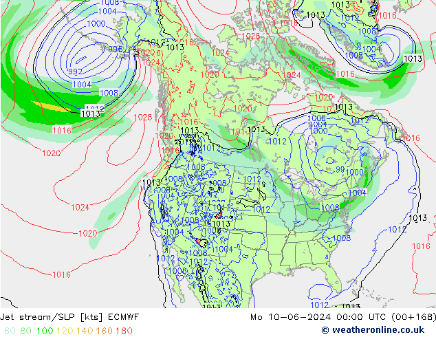 Jet stream/SLP ECMWF Po 10.06.2024 00 UTC