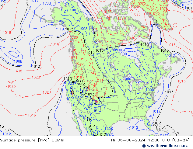 Surface pressure ECMWF Th 06.06.2024 12 UTC