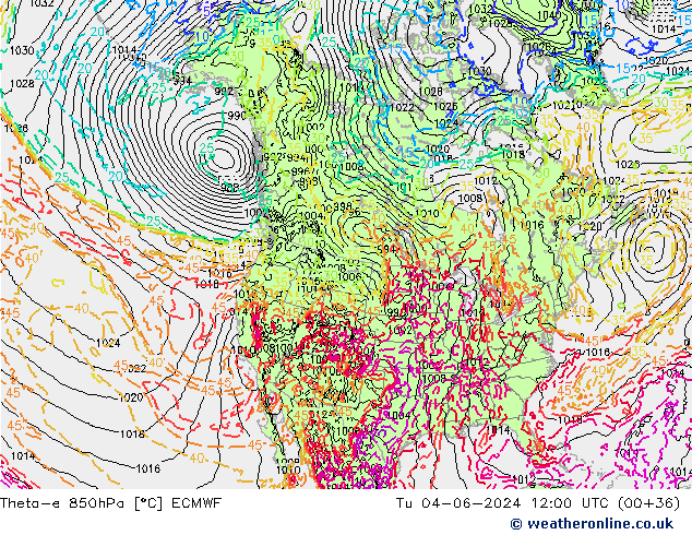 Theta-e 850hPa ECMWF mar 04.06.2024 12 UTC