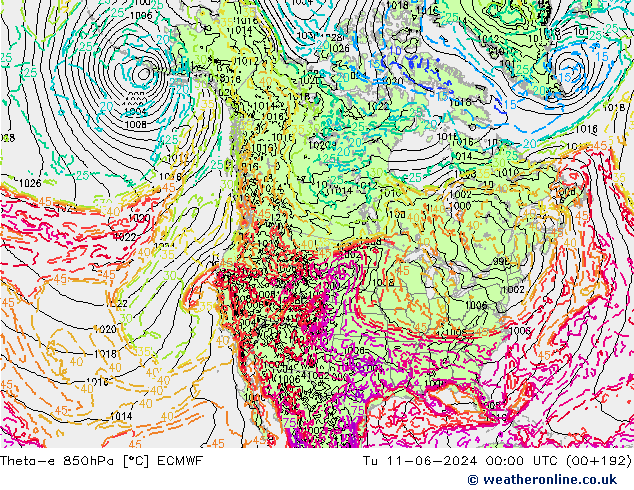 Theta-e 850hPa ECMWF  11.06.2024 00 UTC