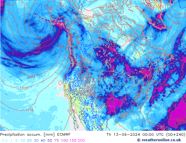 Nied. akkumuliert ECMWF Do 13.06.2024 00 UTC