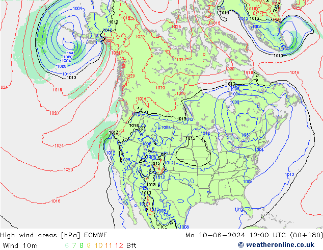 High wind areas ECMWF lun 10.06.2024 12 UTC