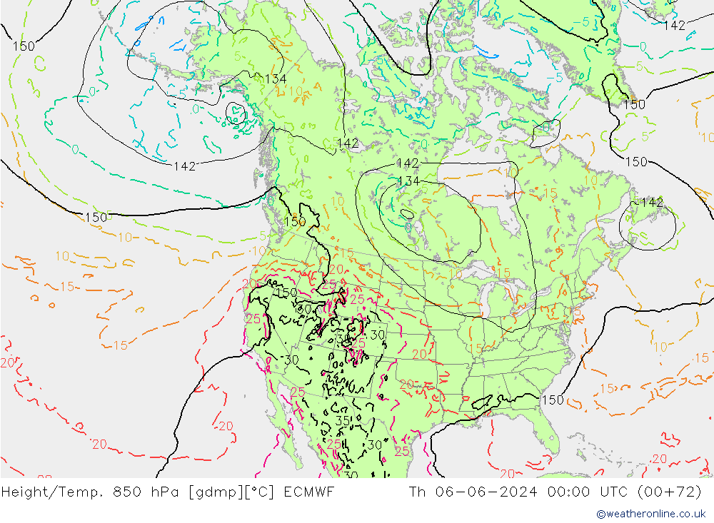 Z500/Rain (+SLP)/Z850 ECMWF Čt 06.06.2024 00 UTC